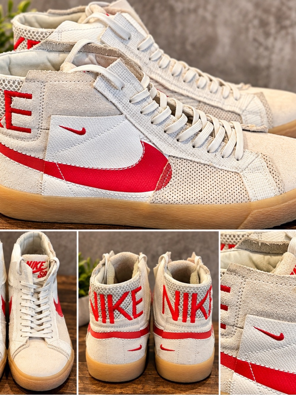 Nike SB Zoom Blazer Mid Premium Mid Sneakers White & Red US Men's 9 EXCELLENT